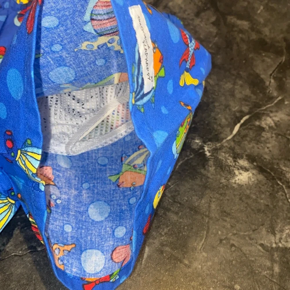 Flap Happy Bright Blue Boys Swim Trunks with Colorful Fish Print